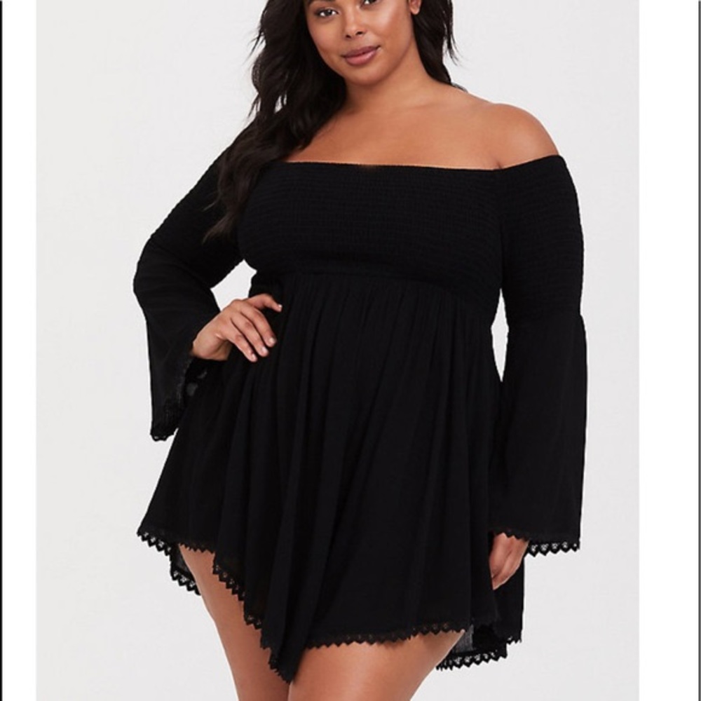 Smocked Off Shoulder Dress Swim Cover Up by Torrid